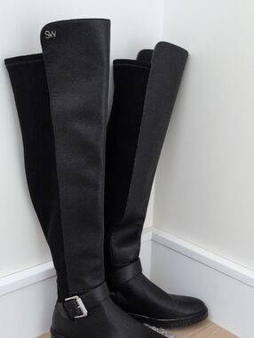 NOT A PRANK!  $35.Stuart Weitzman Over-the-Knee Black Stretch Riding Boots. NWOT